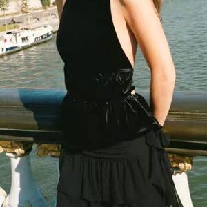 Zara Black Velvet Halter Top